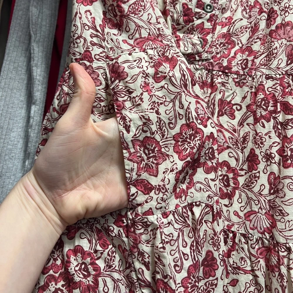 Anthropologie Red Cream Floral Georgina Dress by Maeve XS - Picture 10 of 16